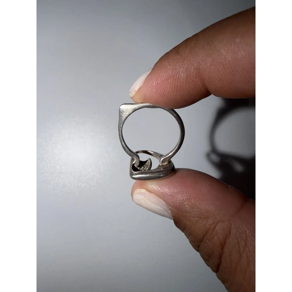 Vintage Sterling Ring 925 Size 6 Wave Irregular‎ Shape Turquoise Inlay
